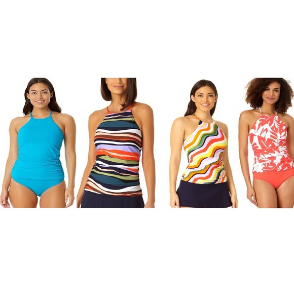 NWT Anne Cole Women's High Neck Tankini Top Multicolor Sizes XS-L $80 LLL255 - Picture 1 of 7